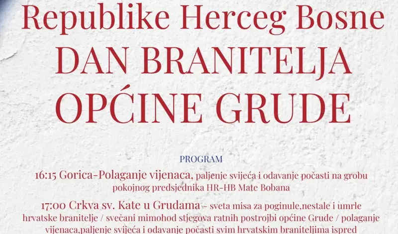 Program obilježavanja Dana branitelja općine Grude i 31. obljetnice HRHB