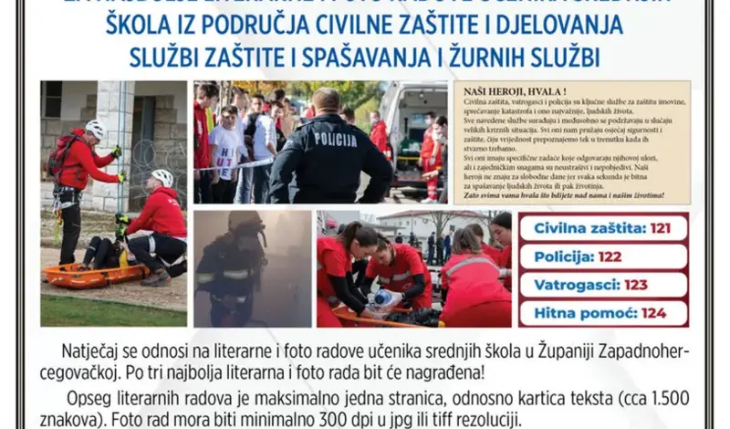 Raspisan natječaj za najbolje literarne i foto radove učenika srednjih škola iz područja civilne zaštite