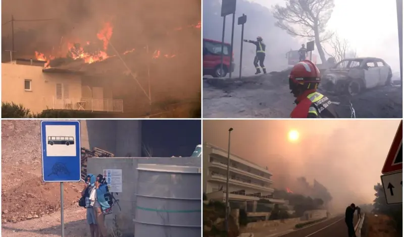 Kaos između Makarske i Omiša, požar zahvatio dijelove kuća, aute... turisti bježe