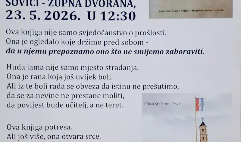 Sjećanje koje obvezuje: U Sovićima predstavljanje knjige ''Huda jama – ako ne znaš što je bilo''