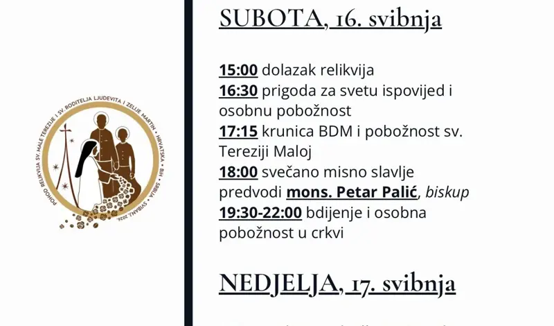 RELIKVIJE SVETE MALE TEREZIJE I NJEZINIH RODITELJA POHODIT ĆE LEDINAC 16. I 17. SVIBNJA