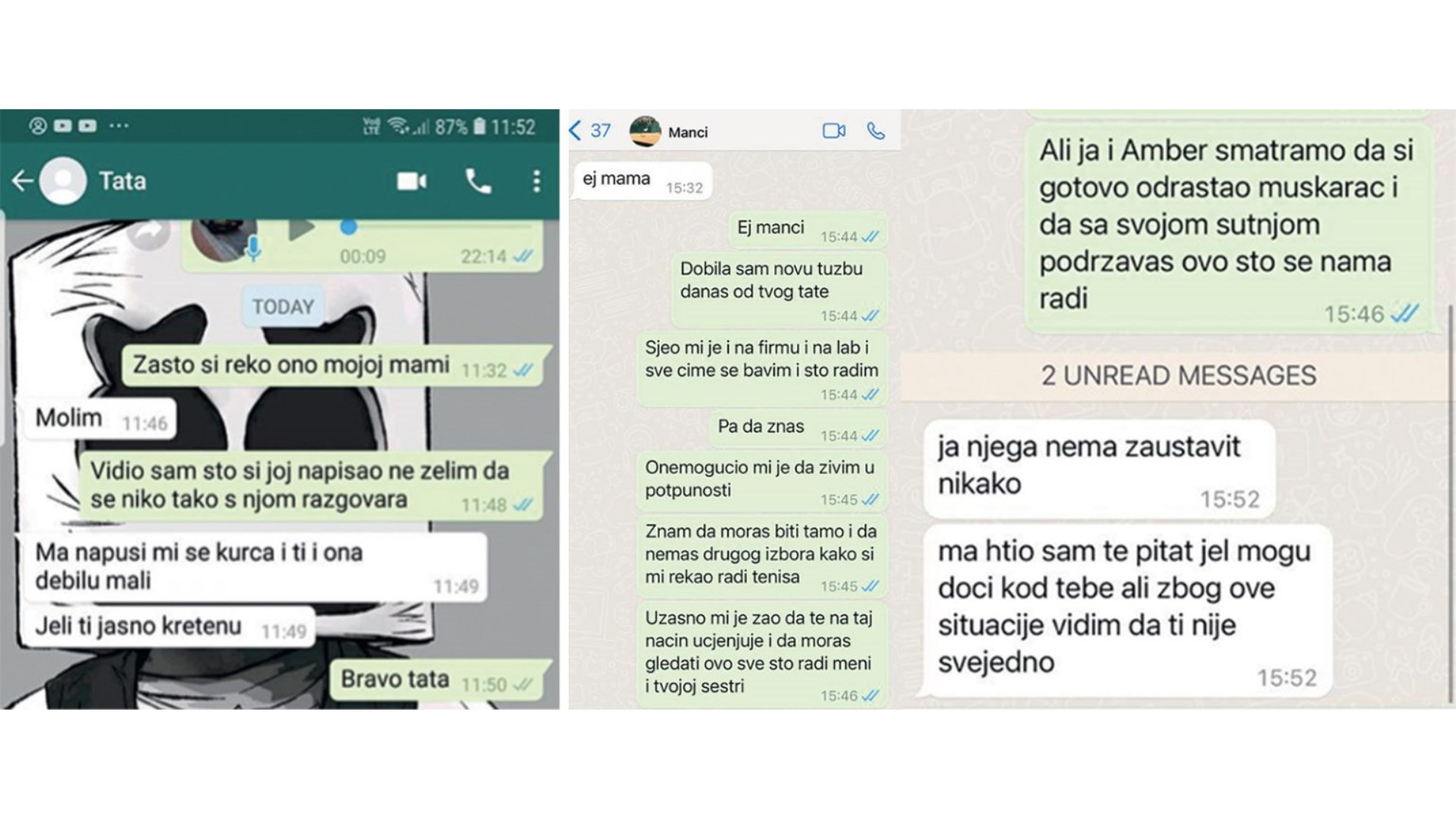 Nove gnjusne poruke Gorana Ivaniševića sinu, ženi... Njoj psuje majku, govori da je monstrum, sinu da je debil i kreten