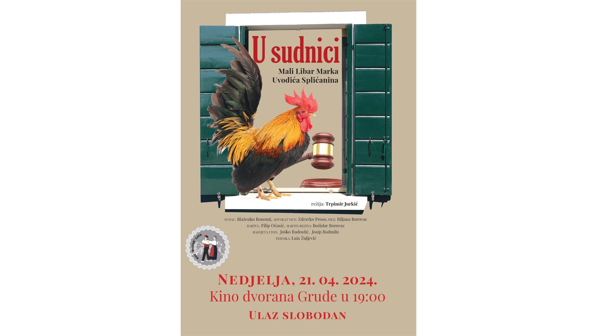NAJAVA: U nedjelju u kinu Grude predstava ''U sudnici'' Kulturno-umjetničke udruge ''Mosor'' Gata