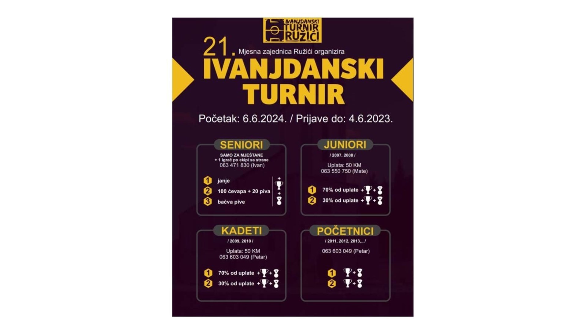 Bogat program na XXI. Ivandanjskom turniru Ružići 2024.